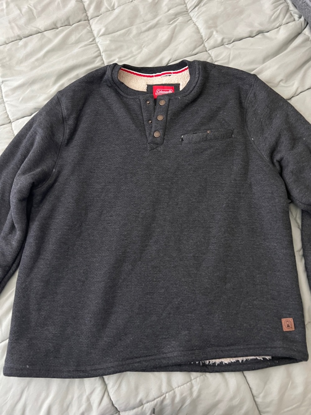 Coleman Charcoal Crewneck Henley with Button Placket
